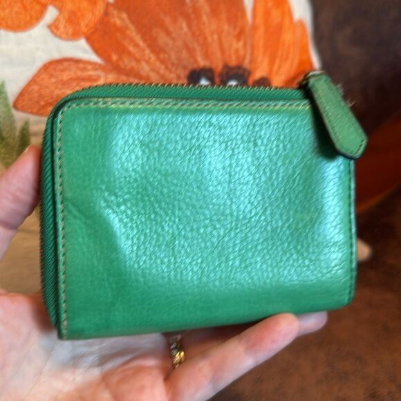 VINTAGE COACH WATER BUFFALO LEATHER WALLET CARD CASE ZIP AROUND EXOTIC GREEN’ish - Picture 4 of 9